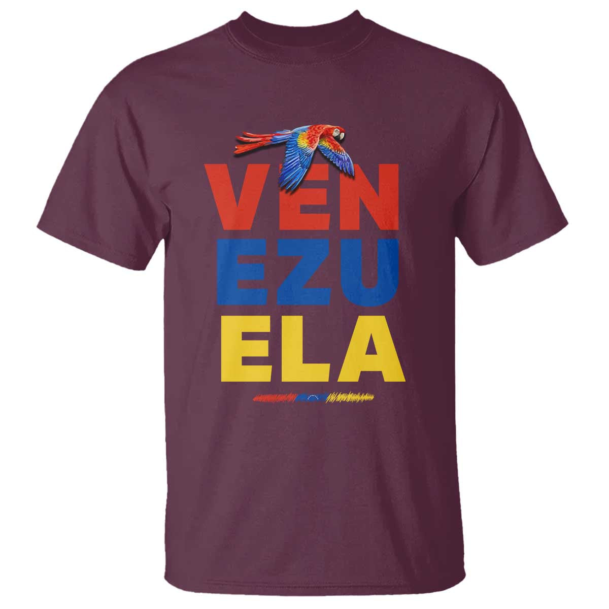 Venezuela Pride Flying Scarlet Macaw T Shirt Ara Macao Guacamaya Venezuelan Pride Tropical Bird TS02 Maroon Print Your Wear