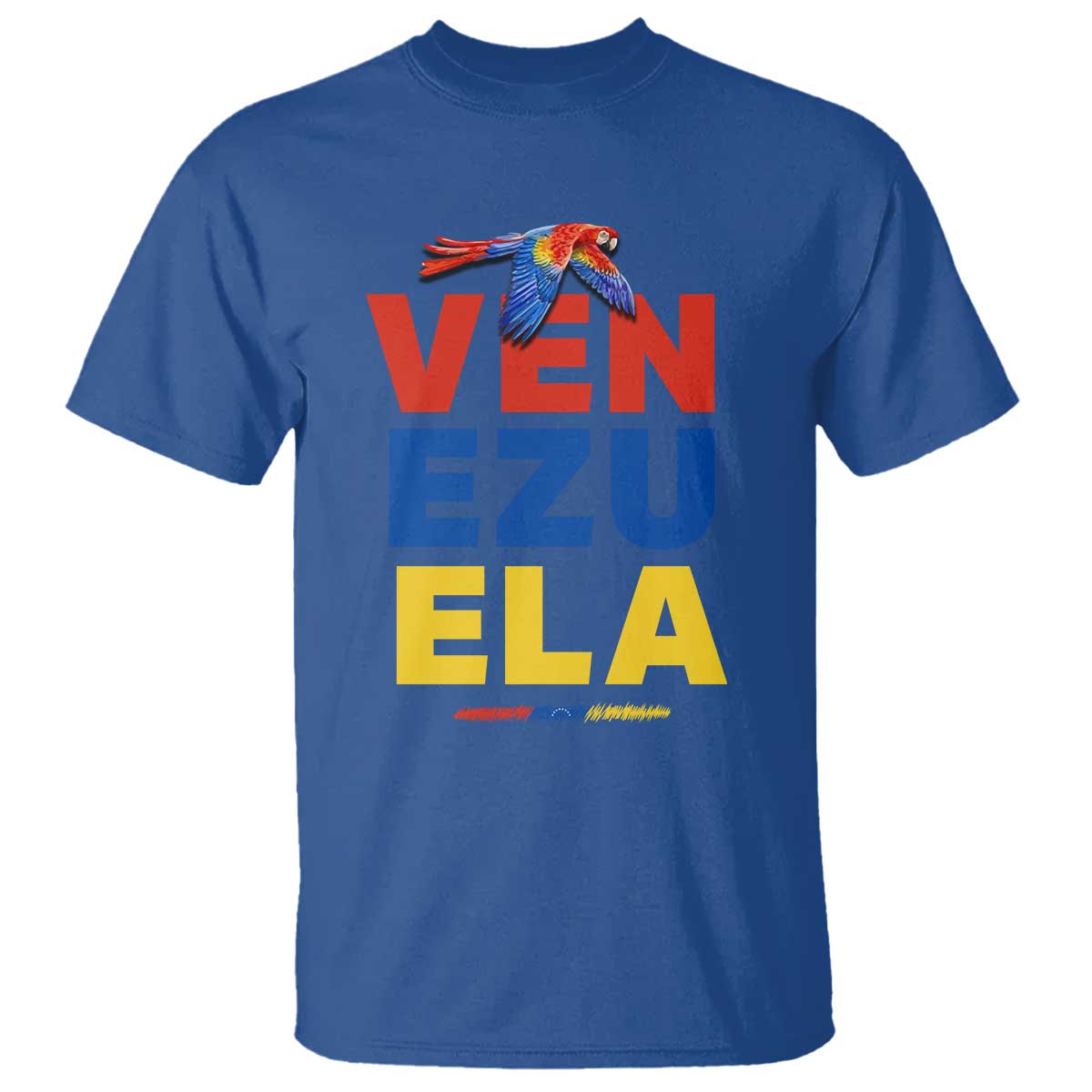 Venezuela Pride Flying Scarlet Macaw T Shirt Ara Macao Guacamaya Venezuelan Pride Tropical Bird TS02 Royal Blue Print Your Wear