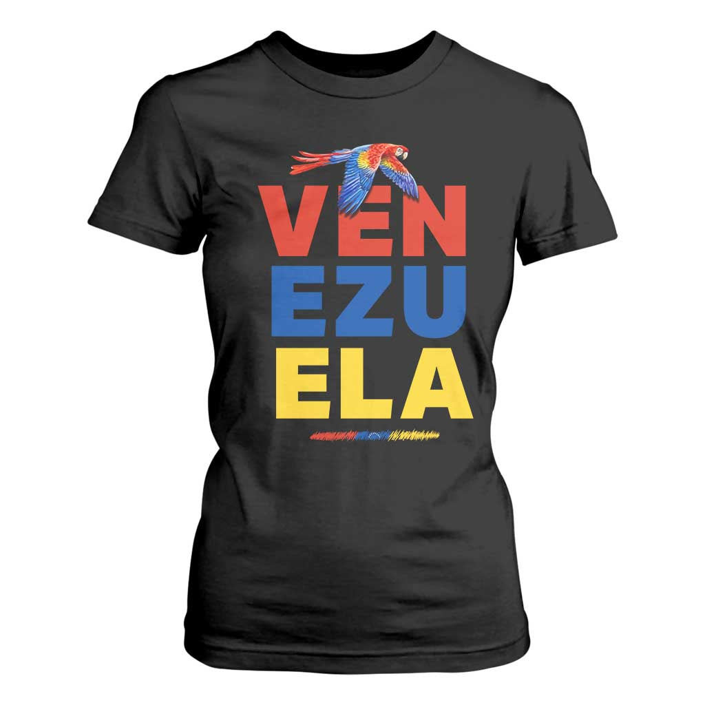 Venezuela Pride Flying Scarlet Macaw T Shirt For Women Ara Macao Guacamaya Venezuelan Pride Tropical Bird TS02 Black Print Your Wear