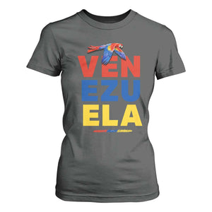 Venezuela Pride Flying Scarlet Macaw T Shirt For Women Ara Macao Guacamaya Venezuelan Pride Tropical Bird TS02 Dark Heather Print Your Wear