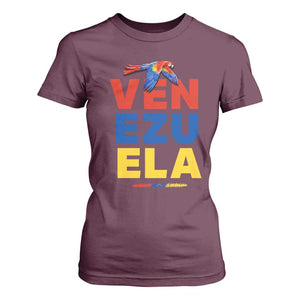 Venezuela Pride Flying Scarlet Macaw T Shirt For Women Ara Macao Guacamaya Venezuelan Pride Tropical Bird TS02 Maroon Print Your Wear