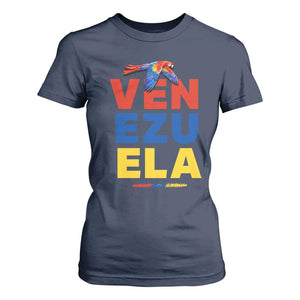Venezuela Pride Flying Scarlet Macaw T Shirt For Women Ara Macao Guacamaya Venezuelan Pride Tropical Bird TS02 Navy Print Your Wear