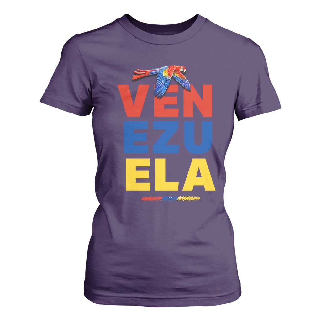 Venezuela Pride Flying Scarlet Macaw T Shirt For Women Ara Macao Guacamaya Venezuelan Pride Tropical Bird TS02 Purple Print Your Wear