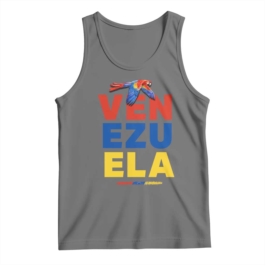 Venezuela Pride Flying Scarlet Macaw Tank Top Ara Macao Guacamaya Venezuelan Pride Tropical Bird TS02 Black Heather Print Your Wear