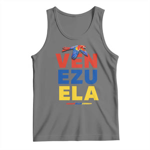 Venezuela Pride Flying Scarlet Macaw Tank Top Ara Macao Guacamaya Venezuelan Pride Tropical Bird TS02 Black Heather Print Your Wear
