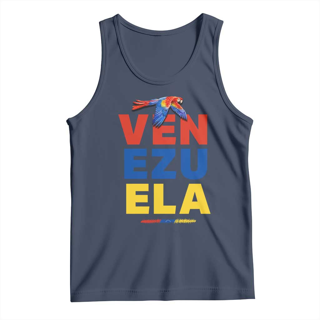 Venezuela Pride Flying Scarlet Macaw Tank Top Ara Macao Guacamaya Venezuelan Pride Tropical Bird TS02 Navy Print Your Wear