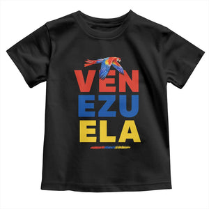 Venezuela Pride Flying Scarlet Macaw Toddler T Shirt Ara Macao Guacamaya Venezuelan Pride Tropical Bird TS02 Black Print Your Wear