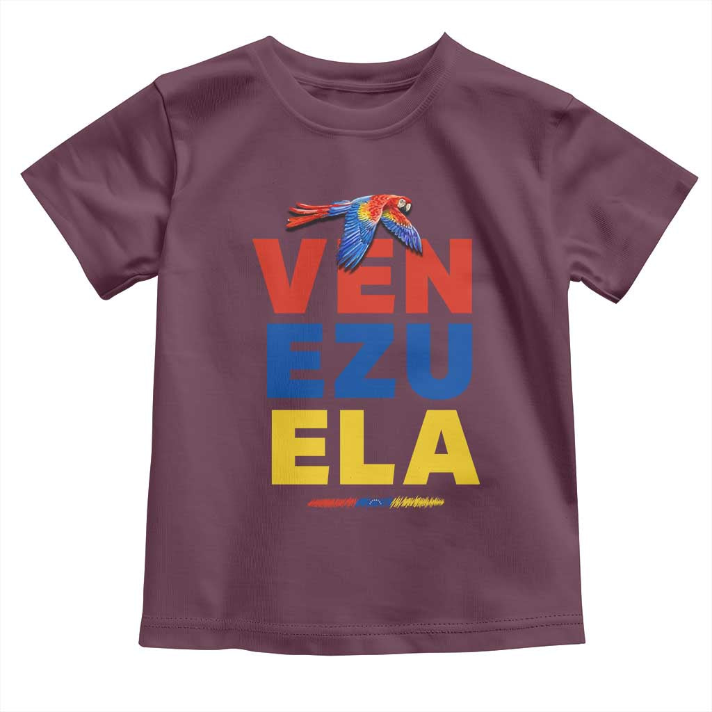 Venezuela Pride Flying Scarlet Macaw Toddler T Shirt Ara Macao Guacamaya Venezuelan Pride Tropical Bird TS02 Maroon Print Your Wear