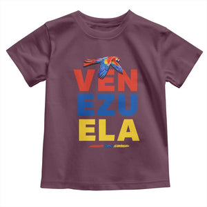Venezuela Pride Flying Scarlet Macaw Toddler T Shirt Ara Macao Guacamaya Venezuelan Pride Tropical Bird TS02 Maroon Print Your Wear