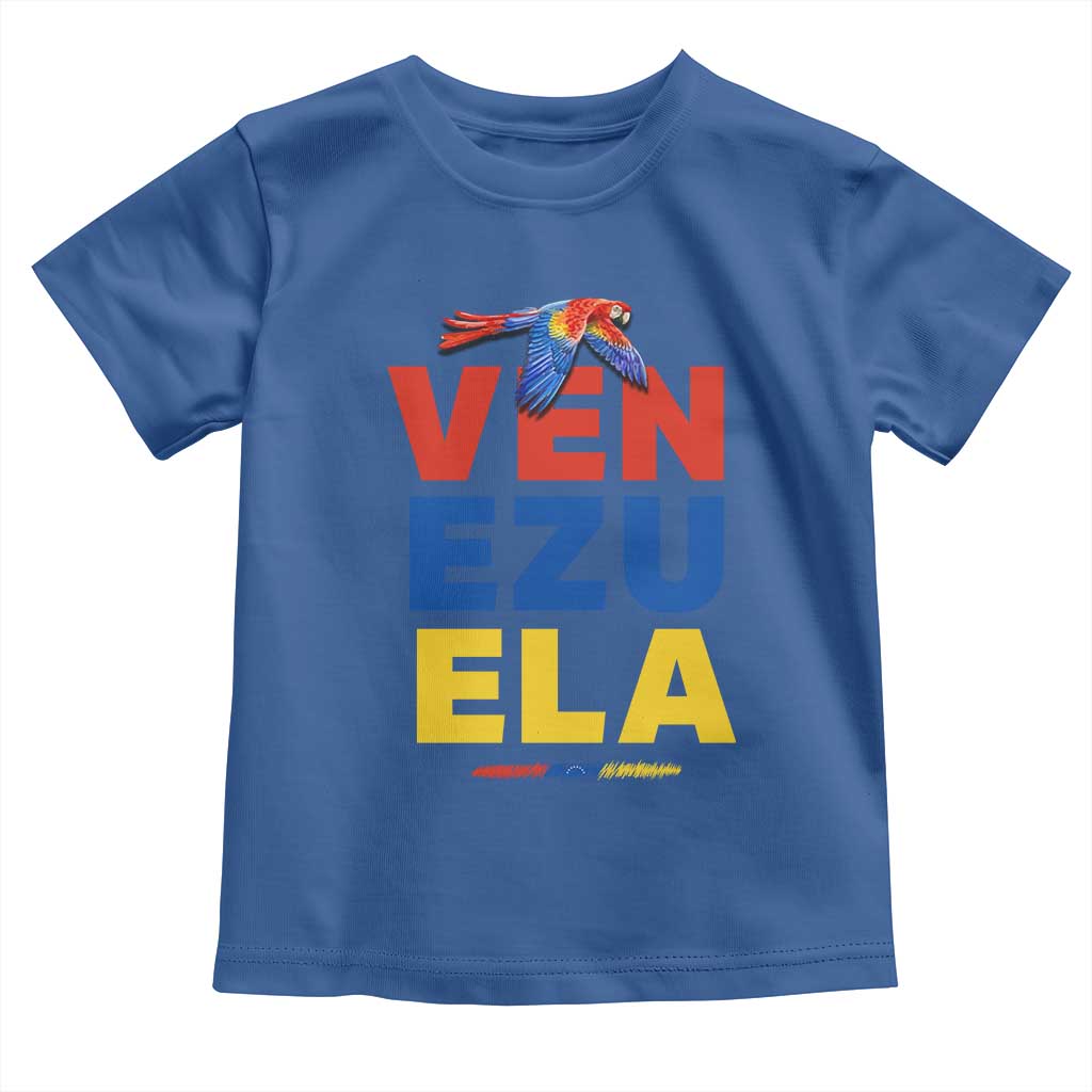 Venezuela Pride Flying Scarlet Macaw Toddler T Shirt Ara Macao Guacamaya Venezuelan Pride Tropical Bird TS02 Royal Blue Print Your Wear