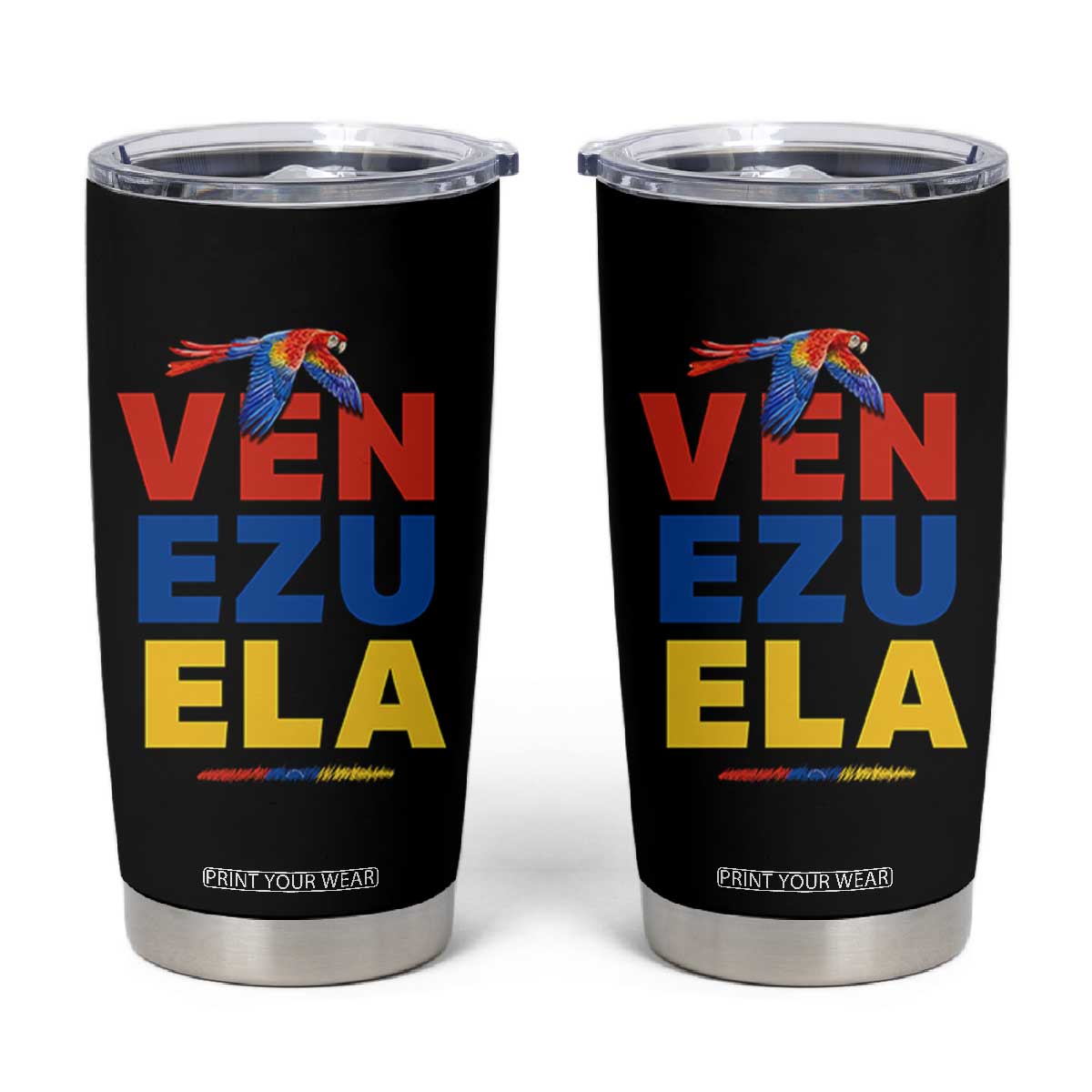 Venezuela Pride Flying Scarlet Macaw Tumbler Cup Ara Macao Guacamaya Venezuelan Pride Tropical Bird TS02 Black Print Your Wear