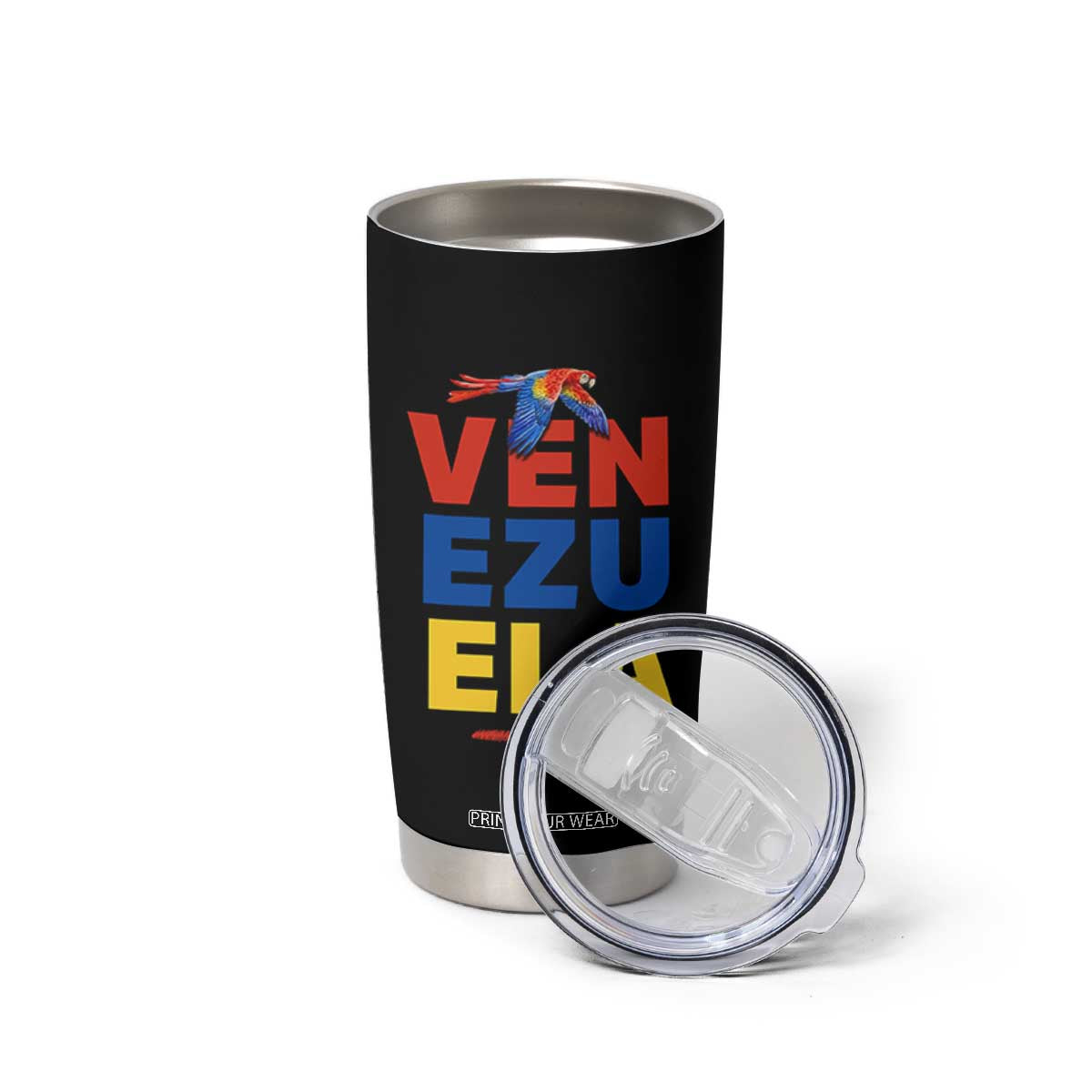 Venezuela Pride Flying Scarlet Macaw Tumbler Cup Ara Macao Guacamaya Venezuelan Pride Tropical Bird TS02 Print Your Wear