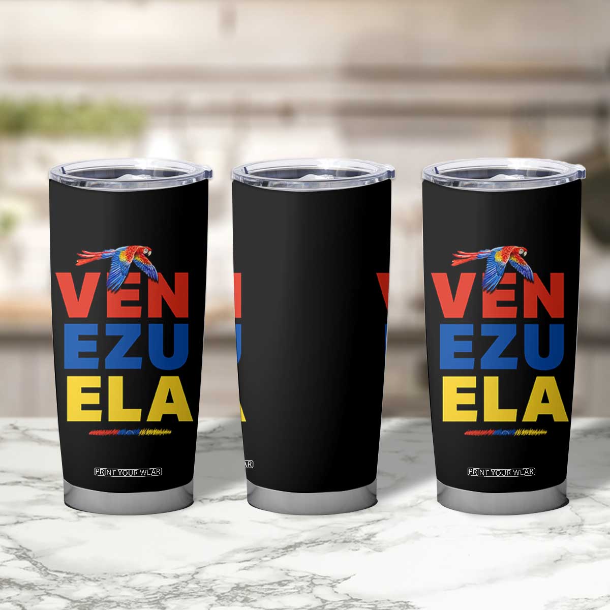 Venezuela Pride Flying Scarlet Macaw Tumbler Cup Ara Macao Guacamaya Venezuelan Pride Tropical Bird TS02 Print Your Wear
