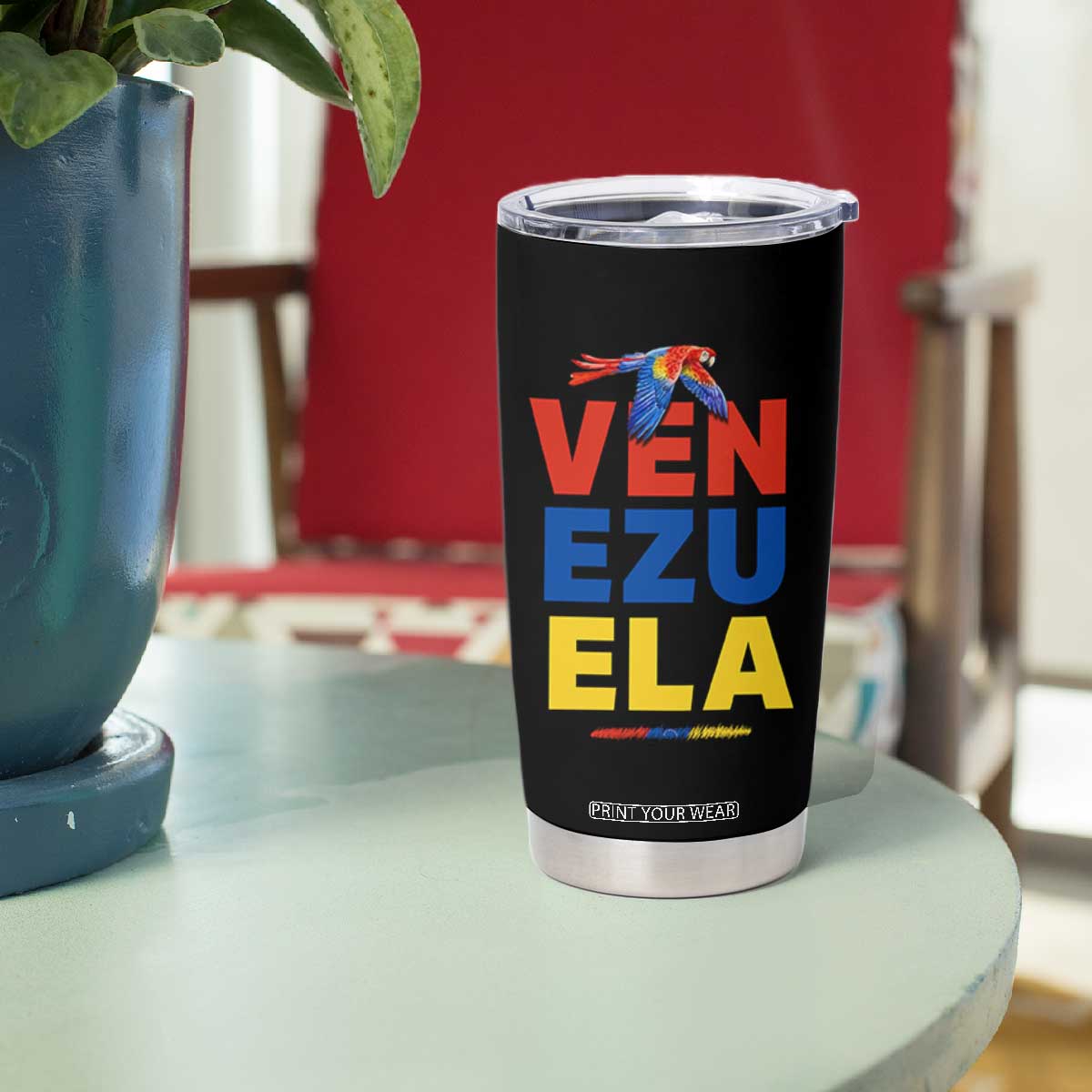 Venezuela Pride Flying Scarlet Macaw Tumbler Cup Ara Macao Guacamaya Venezuelan Pride Tropical Bird TS02 Print Your Wear