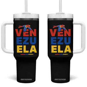 Venezuela Pride Flying Scarlet Macaw Tumbler With Handle - Ara Macao Guacamaya Venezuelan Pride Tropical Bird TS02 One Size: 40 oz Black Print Your Wear