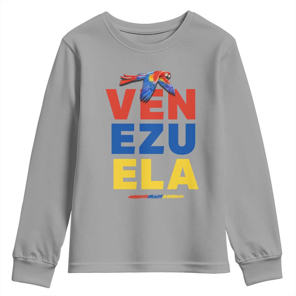 Venezuela Pride Flying Scarlet Macaw Youth Sweatshirt Ara Macao Guacamaya Venezuelan Pride Tropical Bird TS02 Sport Gray Print Your Wear