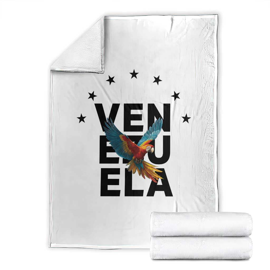 Venezuela Pride Flying Macaw Throw Blanket Ara Macao Guacamaya Venezuelan Pride Tropical Bird TS02 White Print Your Wear
