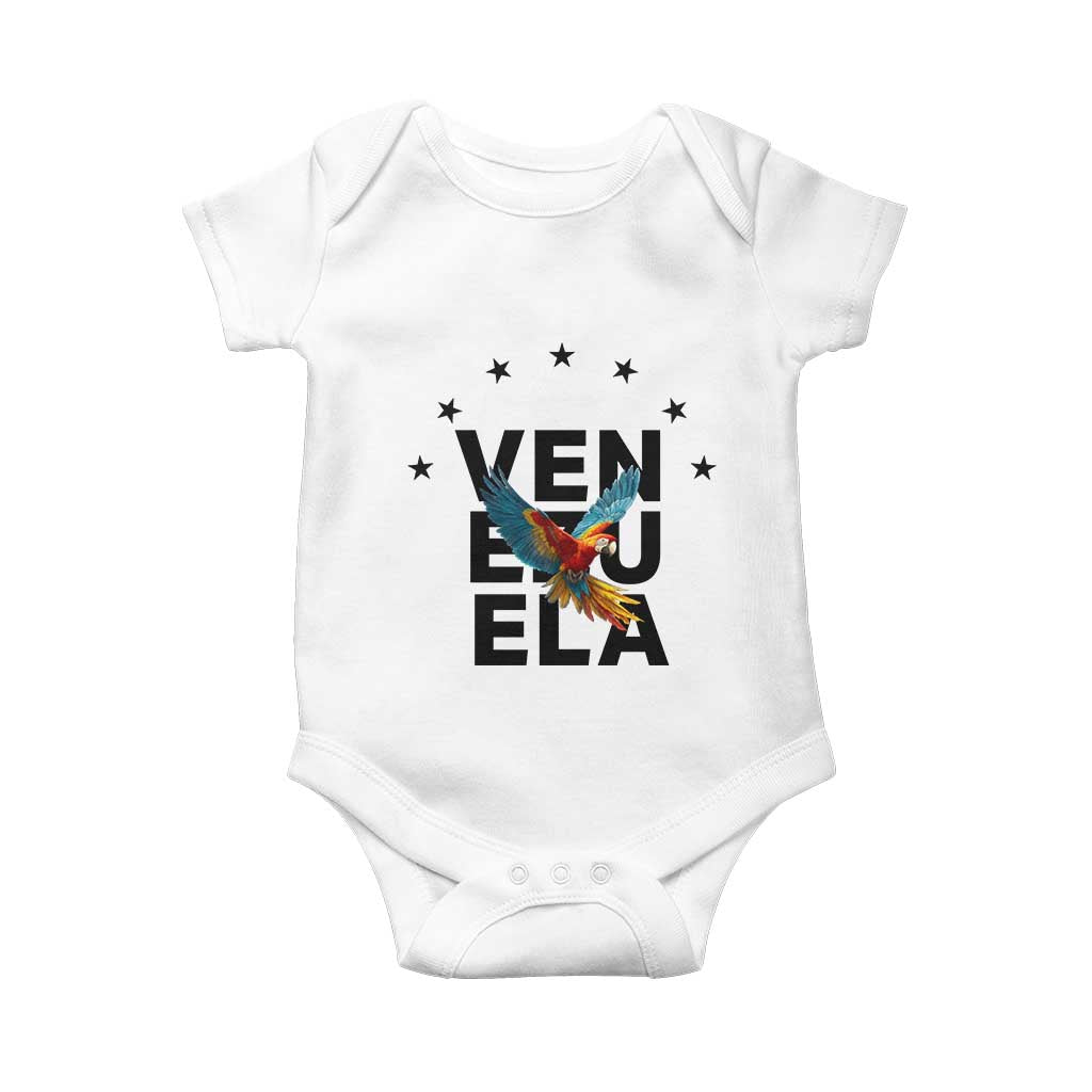 Venezuela Pride Flying Macaw Baby Onesie Ara Macao Guacamaya Venezuelan Pride Tropical Bird TS02 White Print Your Wear