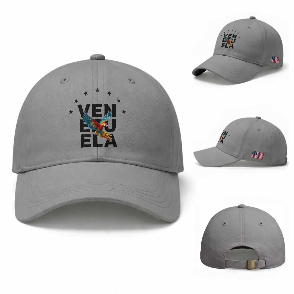 Venezuela Pride Flying Macaw Baseball Cap Ara Macao Guacamaya Venezuelan Pride Tropical Bird TS02 Baseball Cap Universal Fit Sport Gray Print Your Wear