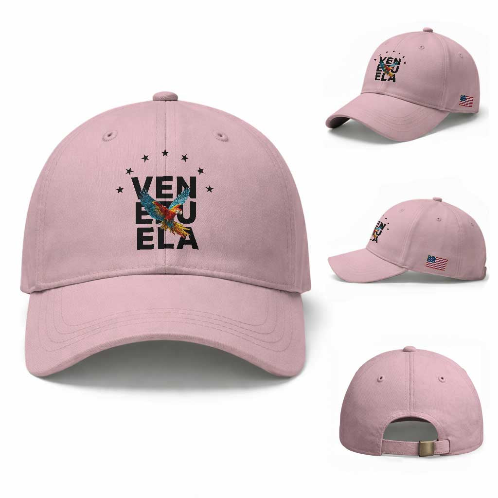Venezuela Pride Flying Macaw Baseball Cap Ara Macao Guacamaya Venezuelan Pride Tropical Bird TS02 Baseball Cap Universal Fit Light Pink Print Your Wear