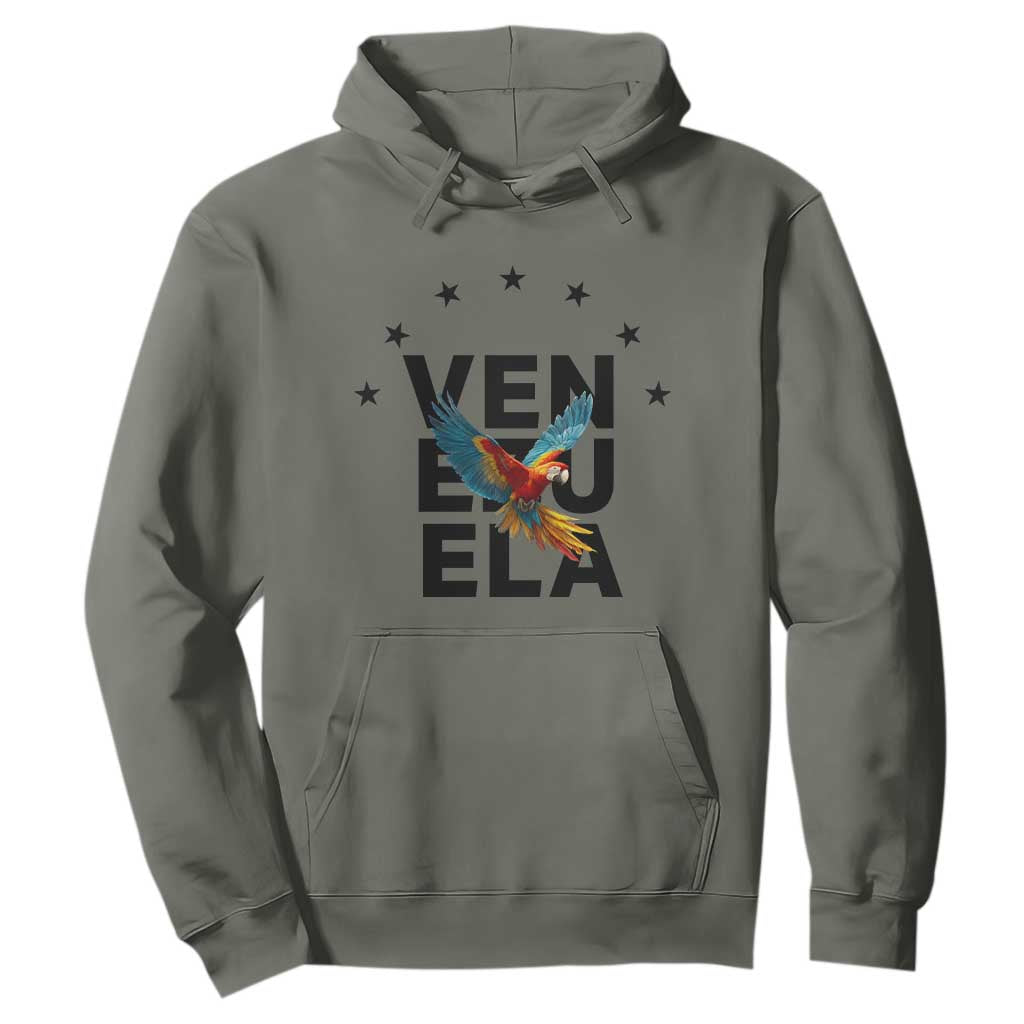 Venezuela Pride Flying Macaw Hoodie Ara Macao Guacamaya Venezuelan Pride Tropical Bird TS02 Military Green Print Your Wear