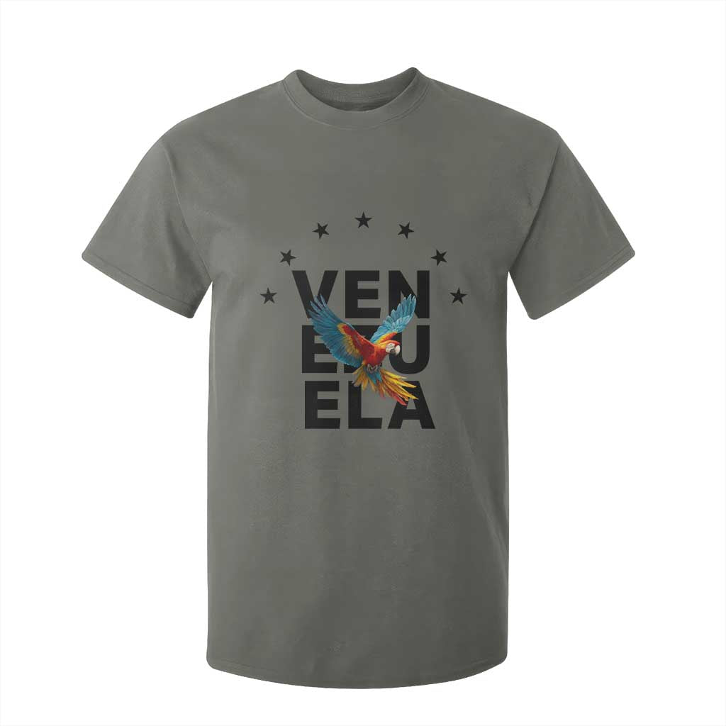Venezuela Pride Flying Macaw T Shirt For Kid Ara Macao Guacamaya Venezuelan Pride Tropical Bird TS02 Military Green Print Your Wear