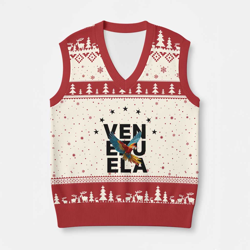 Venezuela Pride Flying Macaw V-Neck Knit Sweater Vest Ara Macao Guacamaya Venezuelan Pride Tropical Bird TS02 Beige Red Print Your Wear
