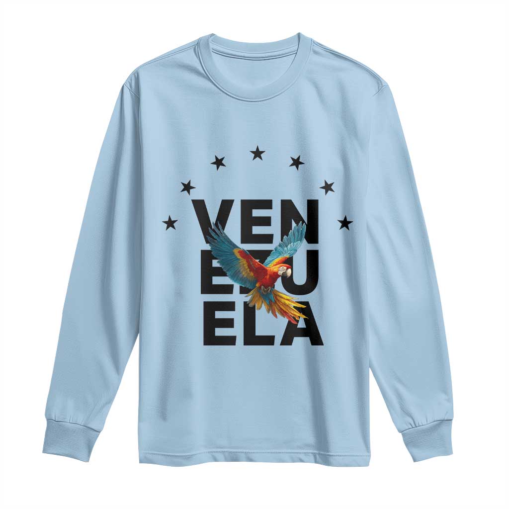 Venezuela Pride Flying Macaw Long Sleeve Shirt Ara Macao Guacamaya Venezuelan Pride Tropical Bird TS02 Light Blue Print Your Wear