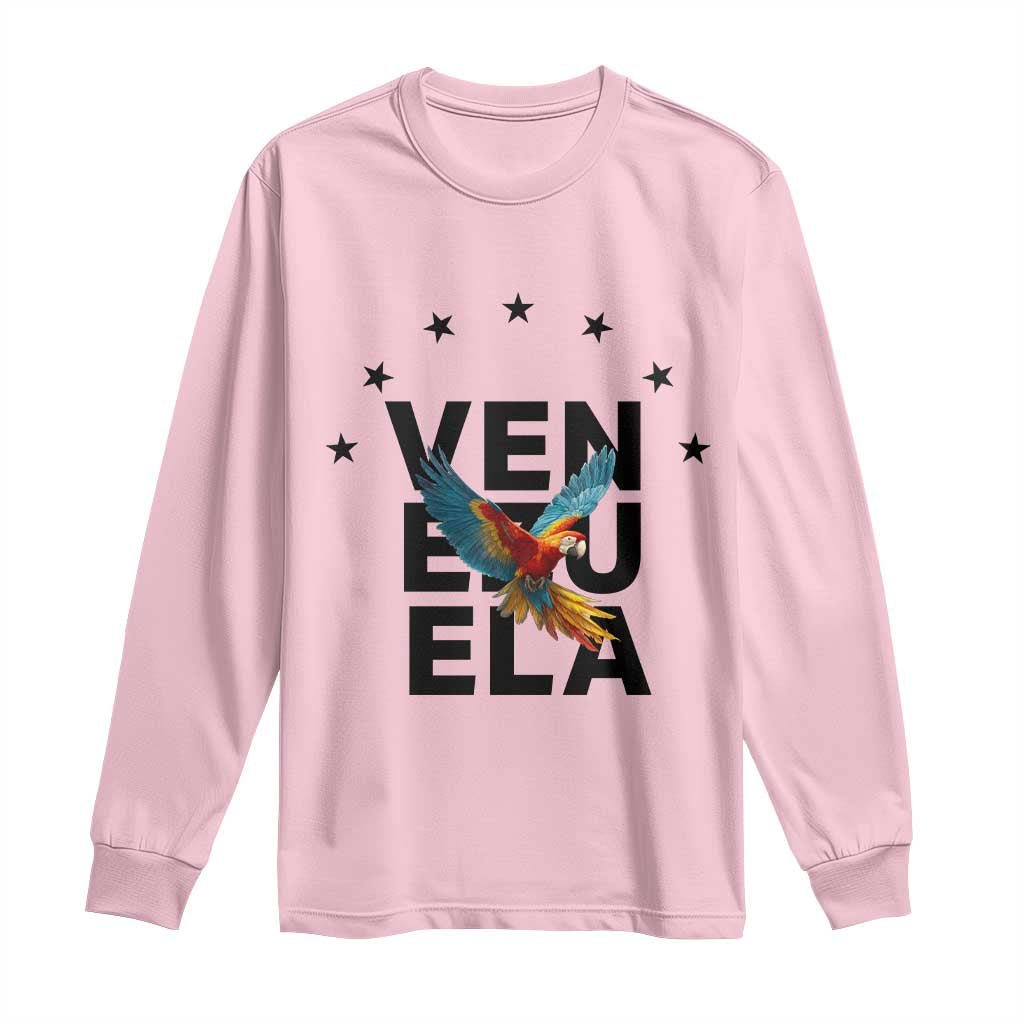 Venezuela Pride Flying Macaw Long Sleeve Shirt Ara Macao Guacamaya Venezuelan Pride Tropical Bird TS02 Light Pink Print Your Wear