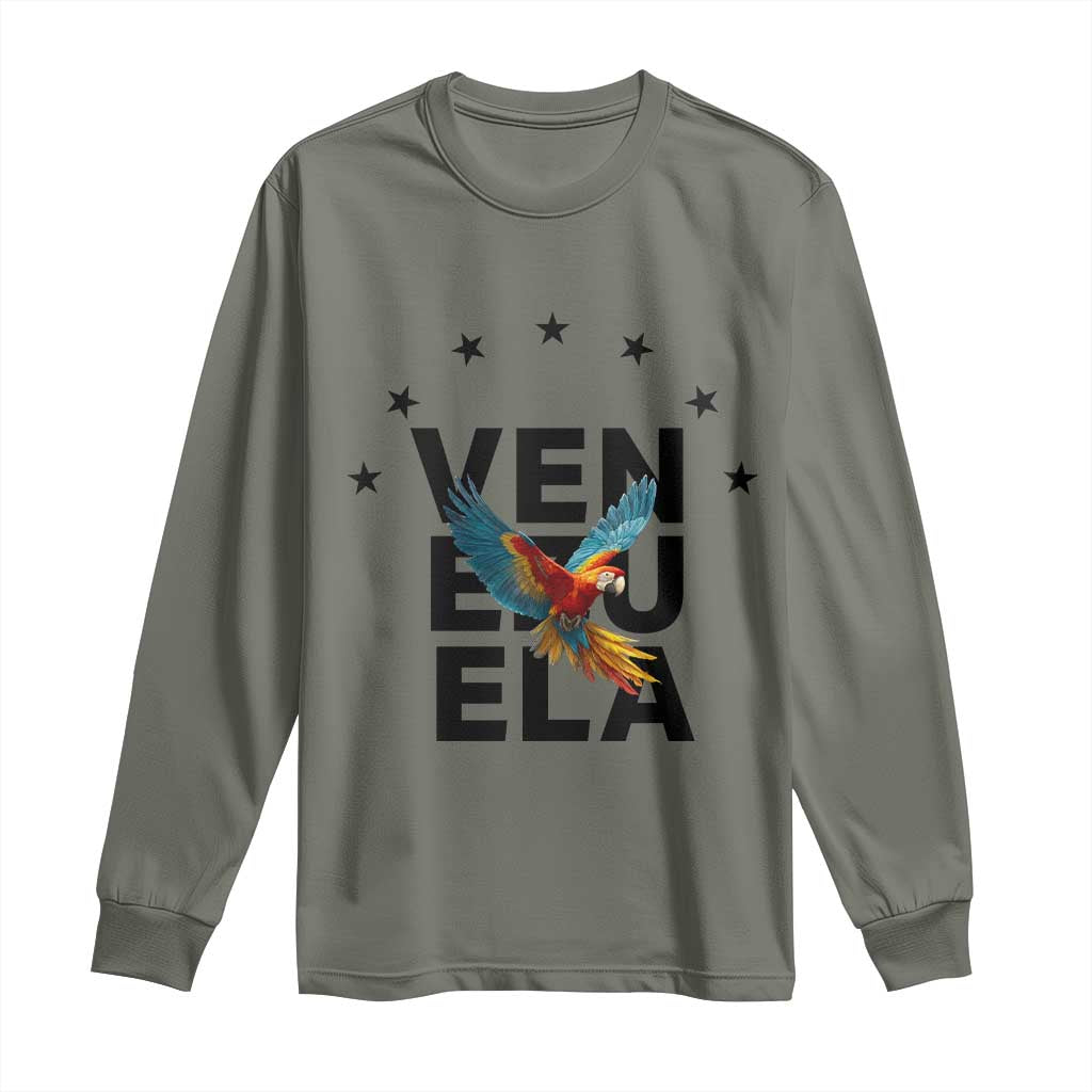 Venezuela Pride Flying Macaw Long Sleeve Shirt Ara Macao Guacamaya Venezuelan Pride Tropical Bird TS02 Military Green Print Your Wear