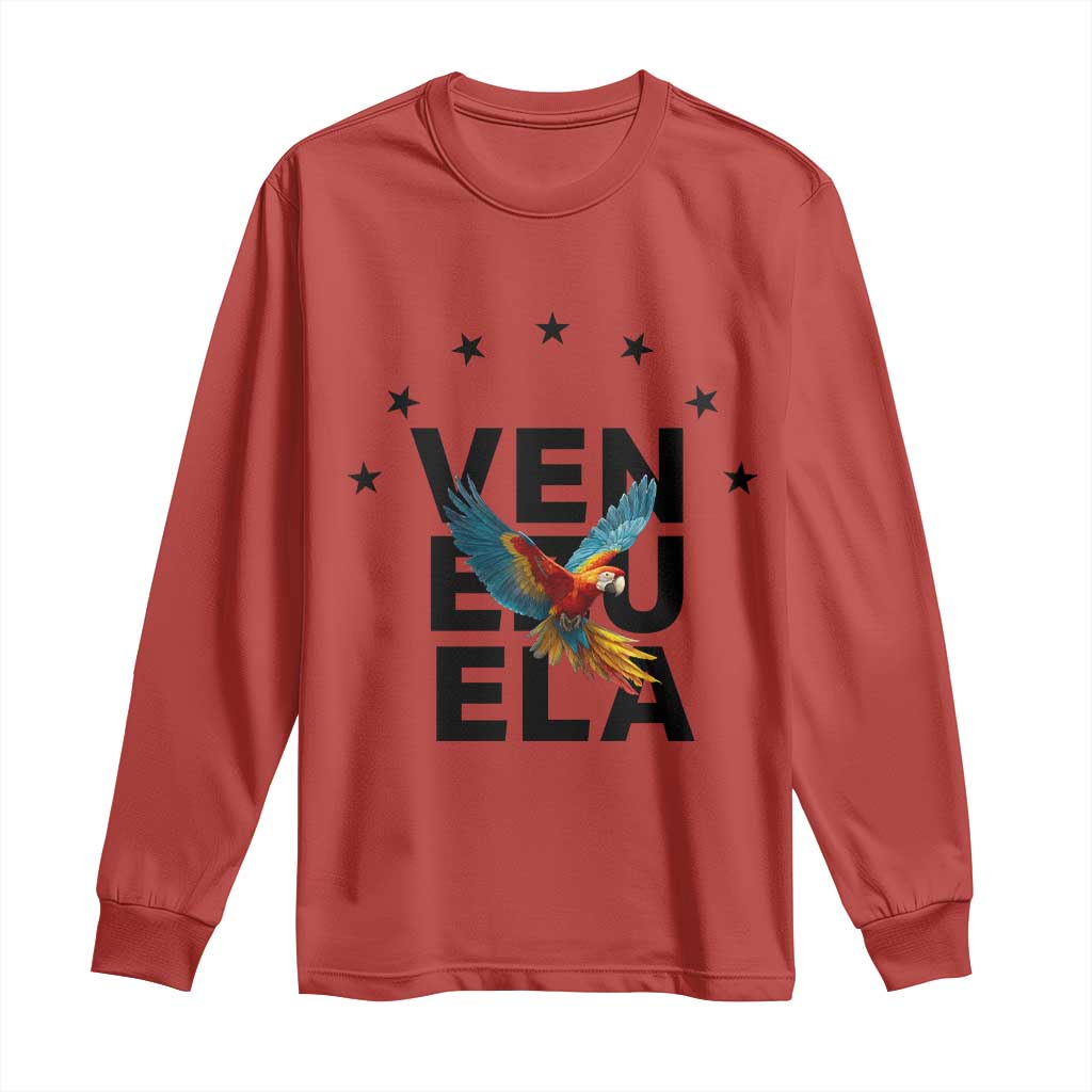 Venezuela Pride Flying Macaw Long Sleeve Shirt Ara Macao Guacamaya Venezuelan Pride Tropical Bird TS02 Red Print Your Wear