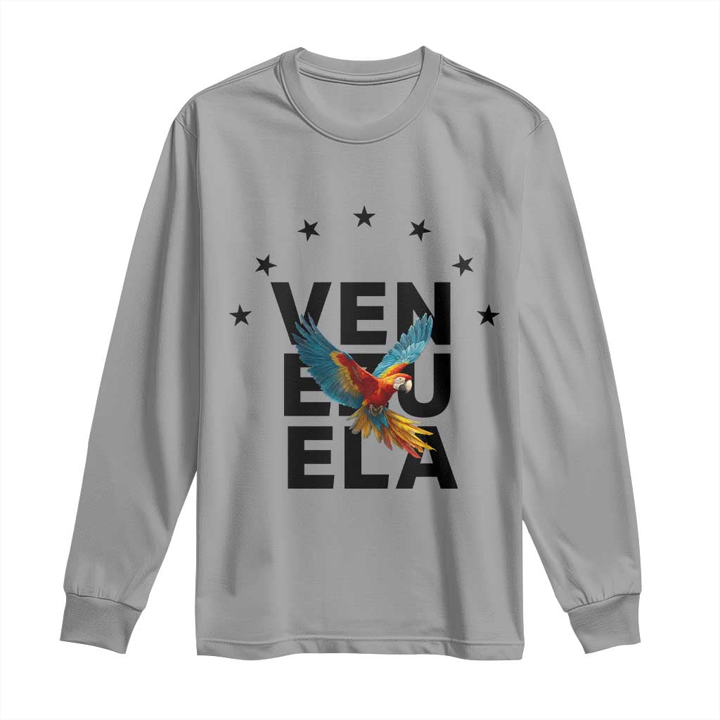 Venezuela Pride Flying Macaw Long Sleeve Shirt Ara Macao Guacamaya Venezuelan Pride Tropical Bird TS02 Sport Gray Print Your Wear
