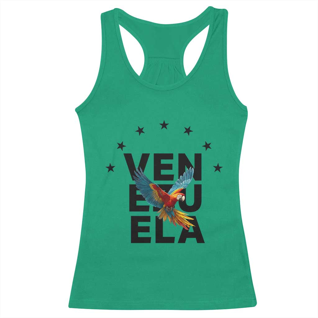 Venezuela Pride Flying Macaw Racerback Tank Top Ara Macao Guacamaya Venezuelan Pride Tropical Bird TS02 Irish Green Print Your Wear