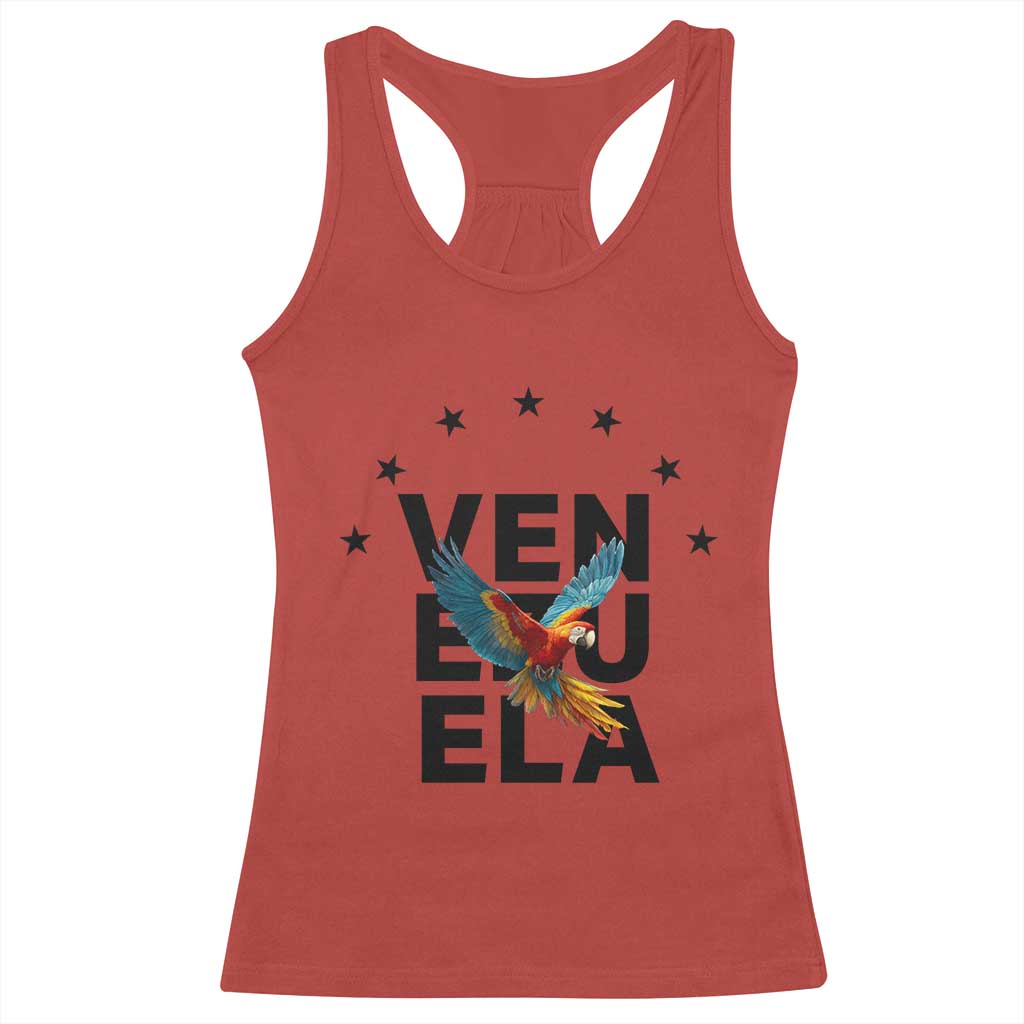 Venezuela Pride Flying Macaw Racerback Tank Top Ara Macao Guacamaya Venezuelan Pride Tropical Bird TS02 Red Print Your Wear
