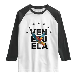 Venezuela Pride Flying Macaw Raglan Shirt Ara Macao Guacamaya Venezuelan Pride Tropical Bird TS02 White Black Print Your Wear