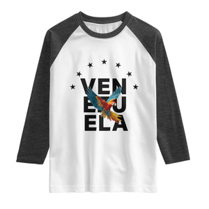 Venezuela Pride Flying Macaw Raglan Shirt Ara Macao Guacamaya Venezuelan Pride Tropical Bird TS02 White Heather Charcoal Print Your Wear