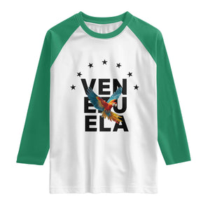 Venezuela Pride Flying Macaw Raglan Shirt Ara Macao Guacamaya Venezuelan Pride Tropical Bird TS02 White Kelly Green Print Your Wear