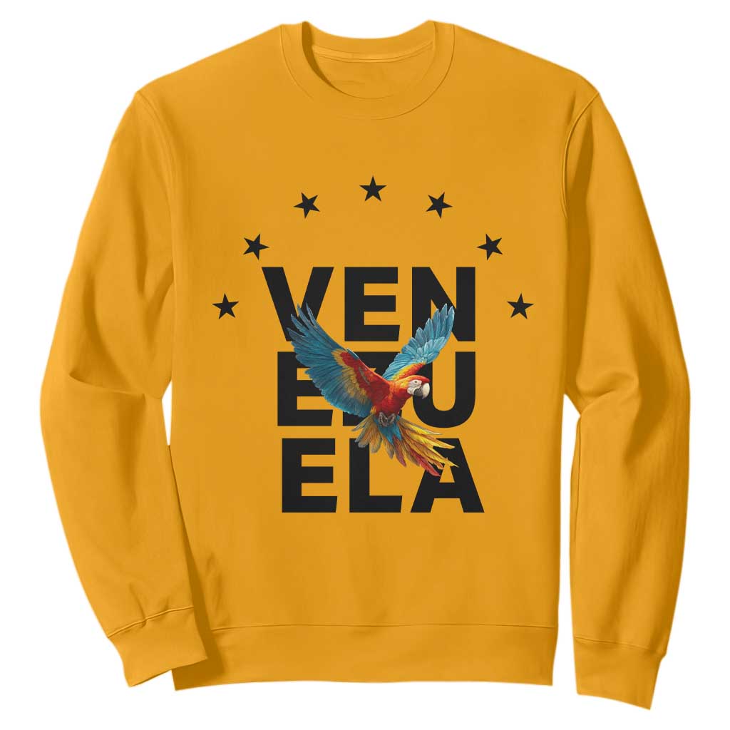 Venezuela Pride Flying Macaw Sweatshirt Ara Macao Guacamaya Venezuelan Pride Tropical Bird TS02 Gold Print Your Wear
