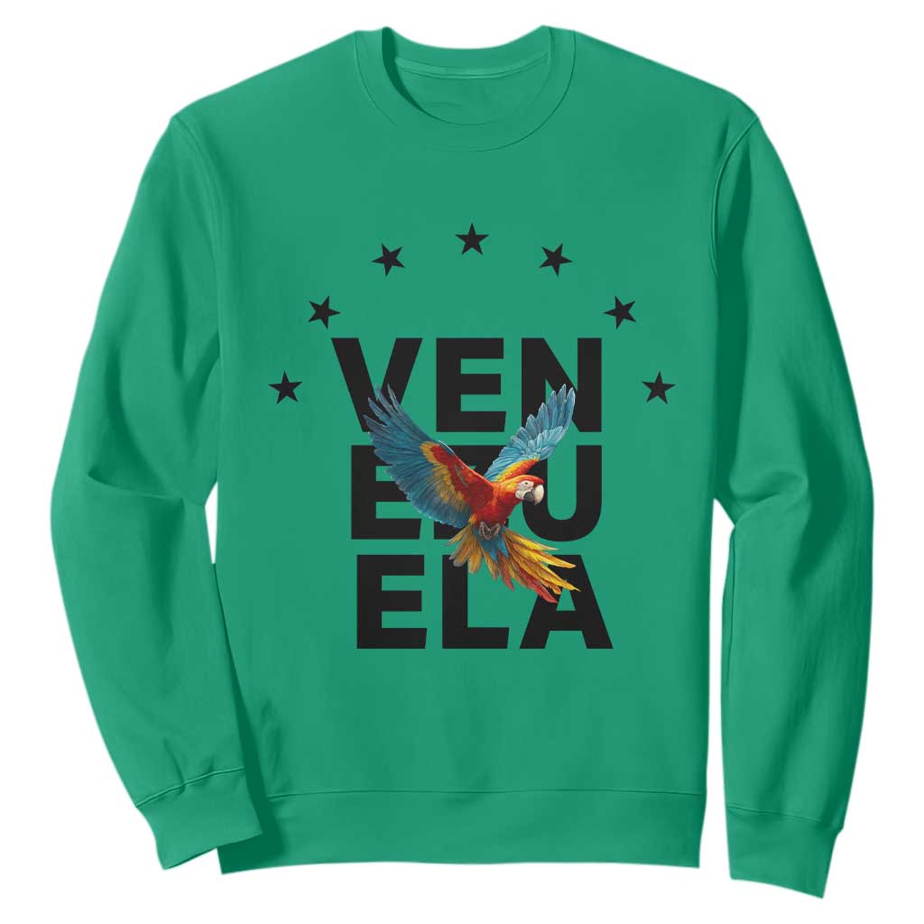 Venezuela Pride Flying Macaw Sweatshirt Ara Macao Guacamaya Venezuelan Pride Tropical Bird TS02 Irish Green Print Your Wear