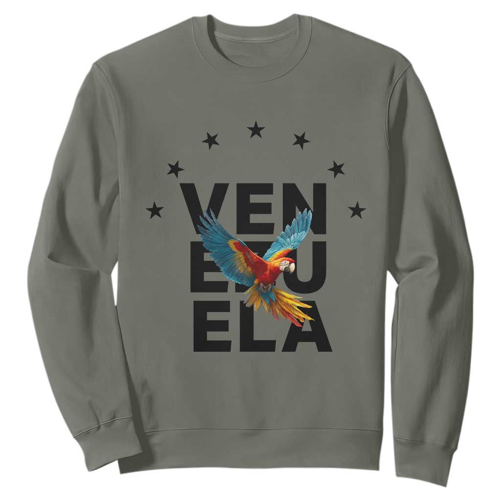 Venezuela Pride Flying Macaw Sweatshirt Ara Macao Guacamaya Venezuelan Pride Tropical Bird TS02 Military Green Print Your Wear
