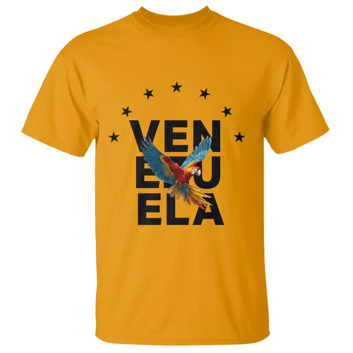 Venezuela Pride Flying Macaw T Shirt Ara Macao Guacamaya Venezuelan Pride Tropical Bird TS02 Gold Print Your Wear