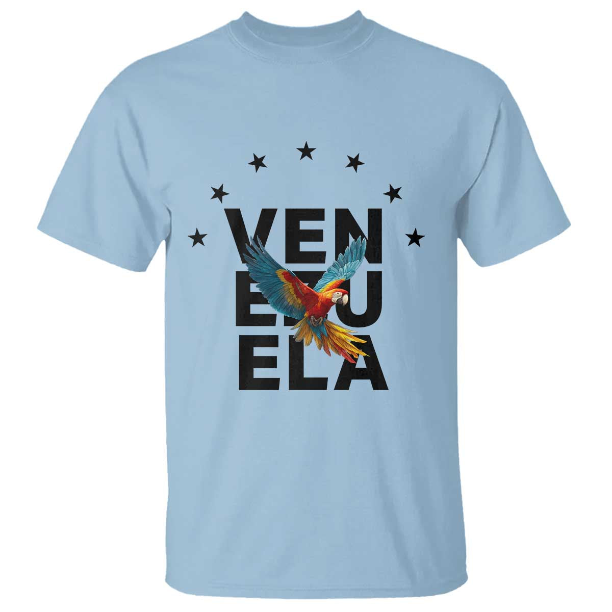 Venezuela Pride Flying Macaw T Shirt Ara Macao Guacamaya Venezuelan Pride Tropical Bird TS02 Light Blue Print Your Wear