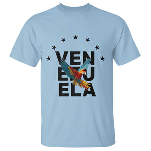 Venezuela Pride Flying Macaw T Shirt Ara Macao Guacamaya Venezuelan Pride Tropical Bird TS02 Light Blue Print Your Wear