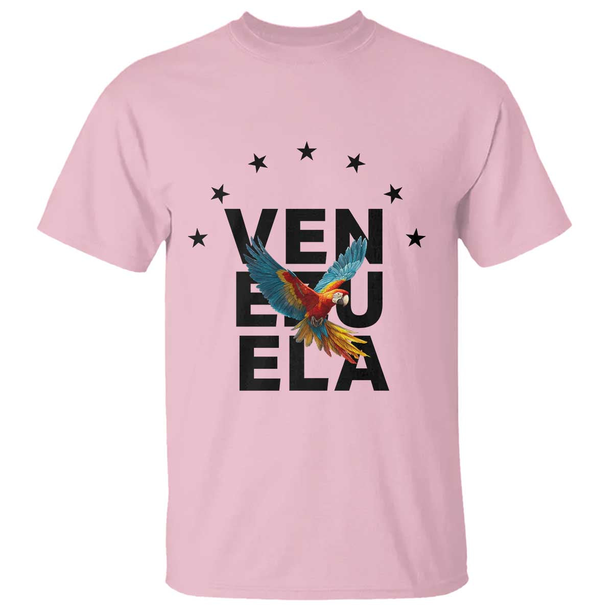 Venezuela Pride Flying Macaw T Shirt Ara Macao Guacamaya Venezuelan Pride Tropical Bird TS02 Light Pink Print Your Wear
