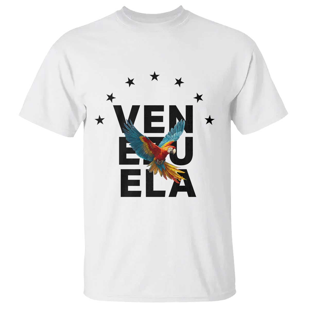 Venezuela Pride Flying Macaw T Shirt Ara Macao Guacamaya Venezuelan Pride Tropical Bird TS02 White Print Your Wear