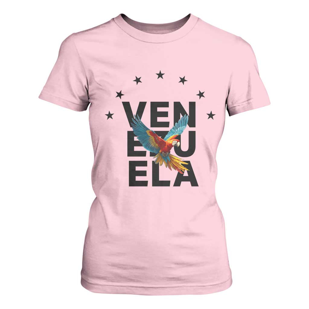 Venezuela Pride Flying Macaw T Shirt For Women Ara Macao Guacamaya Venezuelan Pride Tropical Bird TS02 Light Pink Print Your Wear
