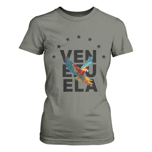 Venezuela Pride Flying Macaw T Shirt For Women Ara Macao Guacamaya Venezuelan Pride Tropical Bird TS02 Military Green Print Your Wear