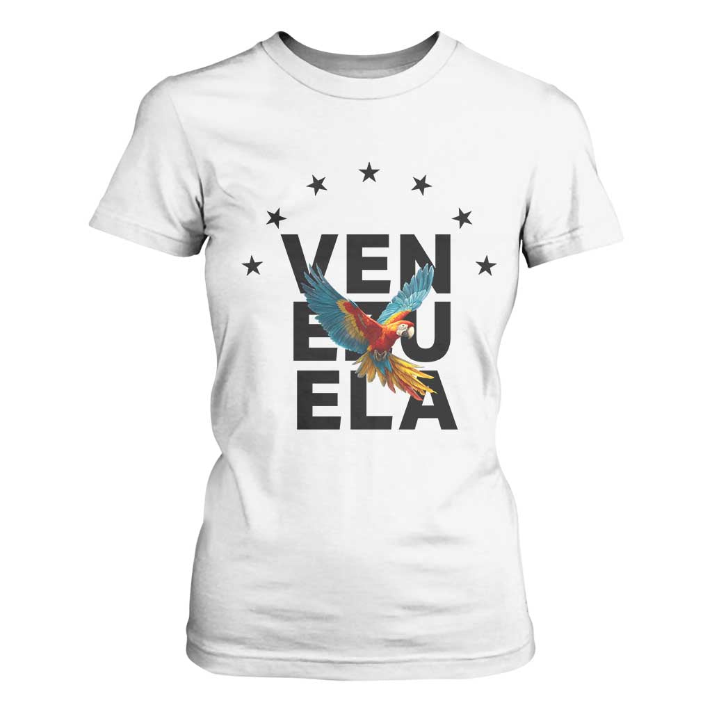 Venezuela Pride Flying Macaw T Shirt For Women Ara Macao Guacamaya Venezuelan Pride Tropical Bird TS02 White Print Your Wear