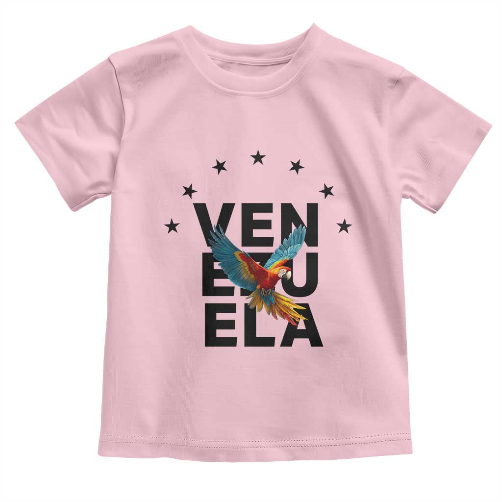 Venezuela Pride Flying Macaw Toddler T Shirt Ara Macao Guacamaya Venezuelan Pride Tropical Bird TS02 Light Pink Print Your Wear