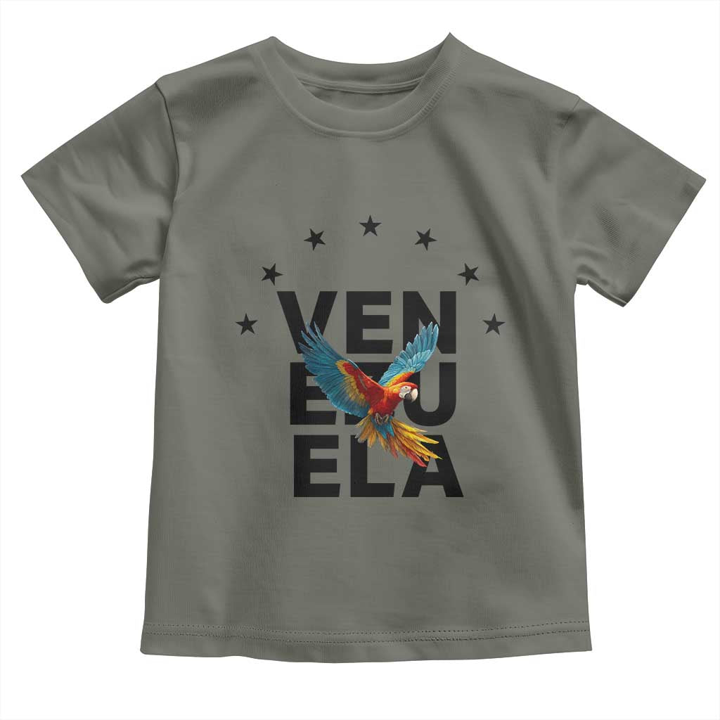 Venezuela Pride Flying Macaw Toddler T Shirt Ara Macao Guacamaya Venezuelan Pride Tropical Bird TS02 Military Green Print Your Wear